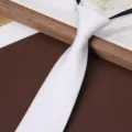Men's white zipper necktie professional business formal wear wedding groom easy tie 8cm width - Soft Cloud Pavilion - White 8cm Zipper Tie