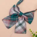 JK Plaid Bow Tie Green Purple Grid Collar Ribbon for Women School Uniform Shirt Accessories - Green & White Checkerboard