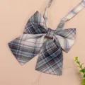 Japanese plaid JK ribbon bow tie for school uniform shirt, cute preppy style accessory. - White Neon