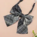 Grey Plaid JK Bow Tie Variant - Classic Japanese School Uniform Shirt Accessory & Sailor Bow - Cyan Field