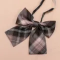 Japanese style plaid JK bow tie for women, brown and pink school uniform collar accessory. - Music Theme