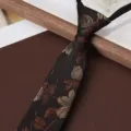 Men's retro floral zipper necktie, professional business formal wear variant, elegant black tie. - Deep Coffee Grandeur 8cm Zipper Tie