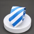 Blue and white striped men necktie for business formal wear, wedding and office work. Premium style. - Blue White Equidistant Stripes