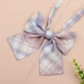 Japanese plaid JK bow tie, pink and purple plaid design with clip for school uniform. - Pale Bean Paste
