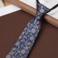 Men's vintage floral pattern ready-to-wear zipper necktie for business and formal wedding wear. - Fog Blue Purple Rose 8cm Zipper Style