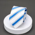 Men's classic blue and white striped business necktie for formal office wear and weddings. - Blue White Dream