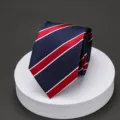 Men's classic blue and red striped silk tie formal business office wedding necktie style - Blue Background Red Thick Stripe