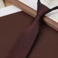 Men's business zipper necktie in dark red with golden dots wedding formal wear items - Star Weave Dark Brown 8cm Zipper Tie
