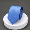 Mens blue business necktie with white dot pattern formal wedding and professional work wear - Blue White Polka Dot