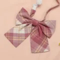 Japanese style plaid JK bow tie with adjustable strap for school uniform shirts daily. - Dark Pink