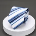 Mens blue striped necktie 8.5cm wide business formal dress tie for wedding work interview - Blue Multi Stripe