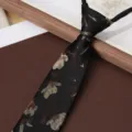 Men's black floral zipper necktie, vintage business formal wear necktie 8cm width. - Magnolia Black Coffee 8cm Zipper Tie