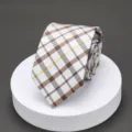 Men's classic plaid tie white brown grey yellow pattern business formal wear accessory suit necktie - Fashion Light Champagne