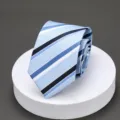 Men blue striped necktie 8.5cm formal business wear professional suit tie for men wedding work - Sky Blue Stripe