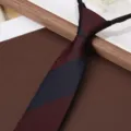Men's zipper tie vintage stripe ready-made necktie business wedding formal wear 8cm - Burgundy Navy Wide Stripe Zipper Tie