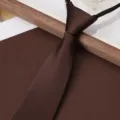 Men's dark brown zipper tie business formal wear solid color ready-made necktie - Coffee Solid Color Zipper Tie