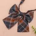 Dark grey and orange plaid JK bow tie, Japanese preppy style school uniform collar accessory. - Dark Gray and Orange