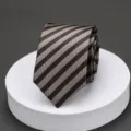 Men's professional business striped necktie, classic diagonal stripe design with textured fabric. - Brown Stripes