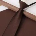 Men's brown striped zipper necktie, business formal pre-tied tie, easy wear 8cm classic design. - Coffee Stripe Zipper Tie