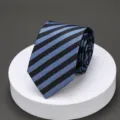 Men's blue striped business formal necktie, classic style for work, interview and wedding events. - Blue Black Symmetrical Stripe