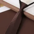 Mens brown zipper necktie business formal retro design easy wear wedding tie accessory - Coffee Fine Twill Zipper Tie