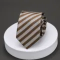 Brown striped men's necktie, business formal wear variant, elegant textured fabric accessory. - Light Coffee Symmetrical Stripe