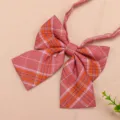 Japanese style JK uniform plaid bow tie pink orange bowknot accessory for cute shirts. - Orange Pink