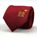 Red men wedding necktie with gold embroidery double happiness and heart pattern suit wear - Burgundy Striped Double Happiness Style