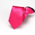 Hot pink satin zipper necktie, 6cm narrow pre-tied formal necktie for daily business wear. - 6cm Smooth Zipper Necktie / Rose Red