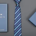 Blue striped tie for men with gift box, classic business formal necktie for wedding. - 8cm Versatile Blue Stripe Zipper (Long Gift Box)