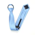 Light blue zipper tie for men and women, narrow 6cm design, ideal for business, office and weddings. - Zipper Style / Sky Blue Fine Stripe