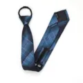 Blue plaid zipper tie detail showing handmade polyester material and adjustable neck loop design. - Zipper Style / New 027