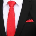 Rode bedrukte heren stropdas en pochet set voor bruiloft en zakelijk gebruik, 8cm. - 8cm D01 Rits + Pocket Square