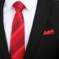 Heren rode gestreepte stropdas set met pochet ideaal voor huwelijk en zakelijk pak. - 8cm D02 Rits + Pocket Square