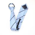 Blue zipper tie for men and women, 6cm slim business tie with elegant striped pattern design. - Zipper Style / Fresh Blue Stripe