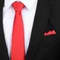 Levendig rode das en pocquet set voor heren, perfect voor formele bruiloften en zakelijk. - 8cm Felrood Fijne Streep Rits + Pocket Square