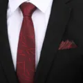 Set bordeauxrode smalle das en pochet voor heren, klassiek zakelijk trouwpak accessoire set. - 8cm Bordeauxrood Sneeuwvlok Rits + Pocket Square