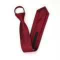 Burgundy striped pre-tied zipper necktie detail, elegant narrow design for formal wear. - Zipper Style / Wine Red Twill