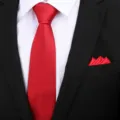 Klassieke rode zijden stropdas en bijpassend pochet set voor heren zaken huwelijk. - 8cm Felrood Glanzend Rits + Pocket Square