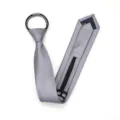 Grey zipper necktie for men and women, pre-tied lazy narrow tie for business and formal wear. - Zipper Style / Light Gray Fine Grain