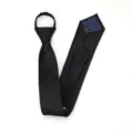 Detailed view of black zipper necktie, narrow style formal work wedding tie for men. - Zipper Style / Black Dark Stripe