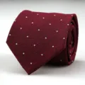 Red men's business formal tie with white polka dots and classic herringbone texture design. - Burgundy Herringbone White Dot Style