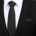 Zwarte zakelijke formele das voor heren met pochet, klassieke gestructureerde stropdas. - 8cm Zwart Sneeuwvlok Rits + Pocket Square