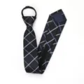 Black zipper necktie for men and women, blue white plaid tie, 6cm narrow formal business tie. - Zipper Style / Black Plaid