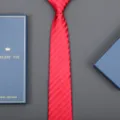 Red striped zipper necktie for business formal wear with elegant blue gift box packaging. - 8cm D18 Red Stripe Zipper (Long Gift Box)