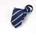Navy blue striped zipper tie, easy lazy necktie for men women formal business wear. - Zipper Style / Blue Stripe