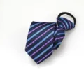 Slim blue striped zipper necktie for men and women, stylish 6cm formal business wedding tie. - Zipper Style / Rainbow Striped