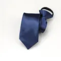 Blue satin zipper necktie for men and women, narrow 6cm formal business wedding tie. - Zipper Style / Glossy Navy