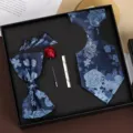 Stropdas set heren bruiloft bruidegom geschenkdoos vlinderdas pochet dasclip set - Rits 5-Delige Set / Blauw