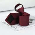 Detailed view of burgundy herringbone zipper tie fabric texture, elegant and convenient. - Dark Red Herringbone Zipper Tie